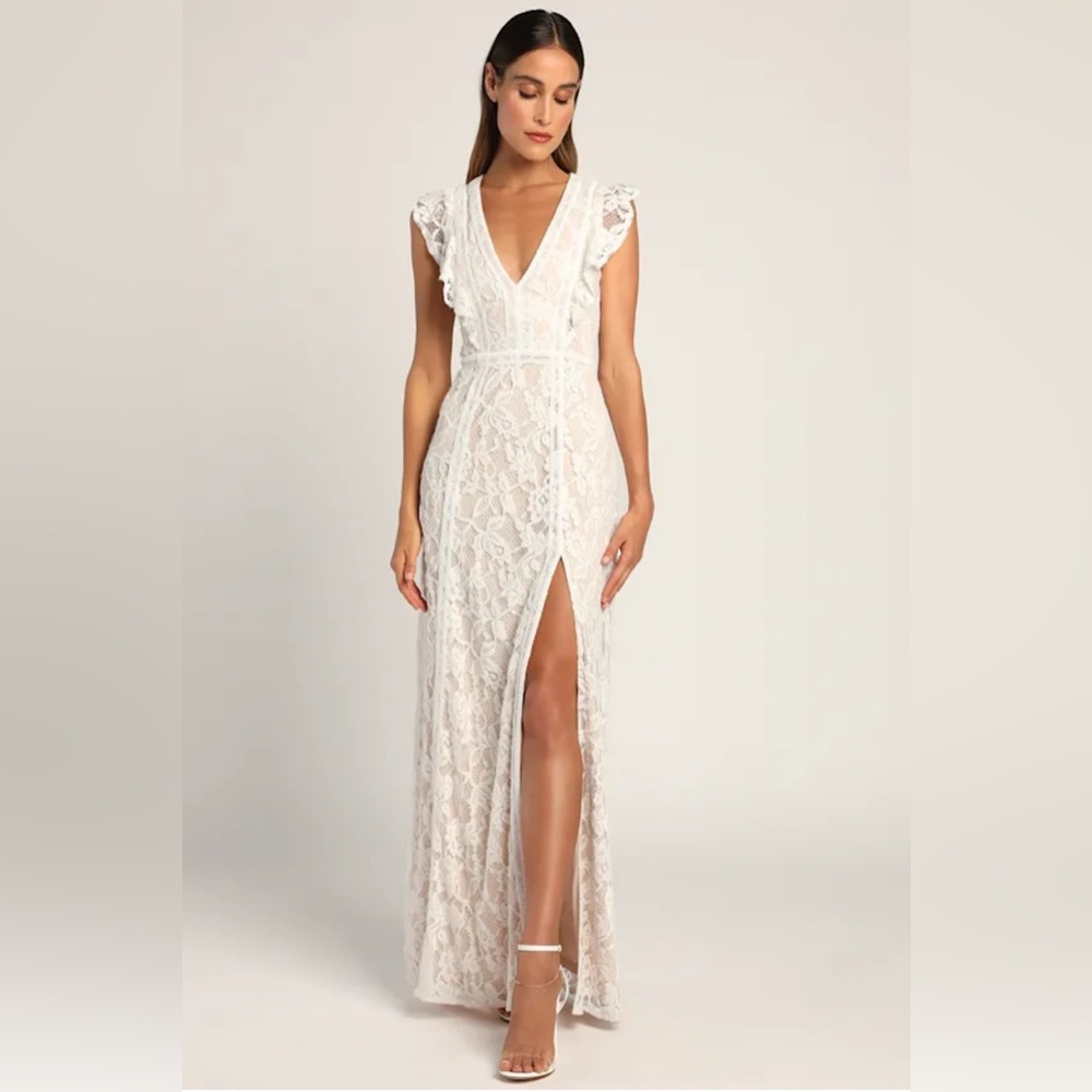 Lulu's White Lace Maxi Dress